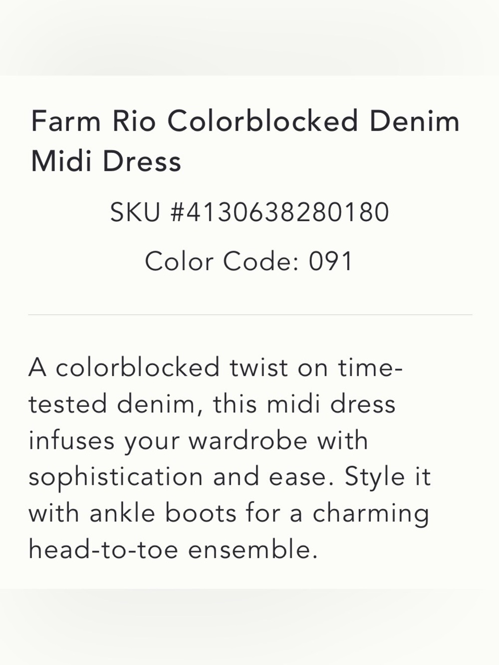 FARM Rio X Anthropologie Colorblocked Denim Midi Dress - Picture 9 of 10